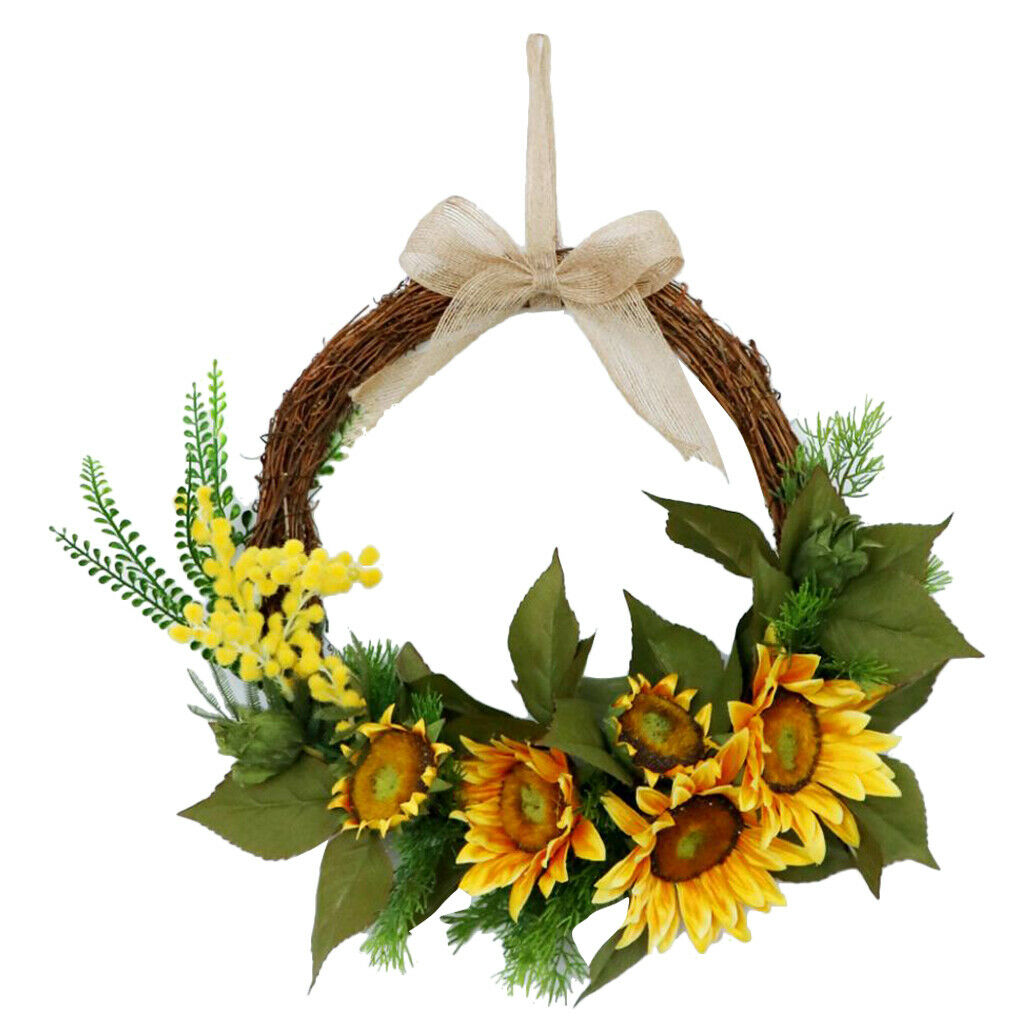 Front Door Wreath Garland Artificial Flowers for Home Decor Sunflower+Acacia