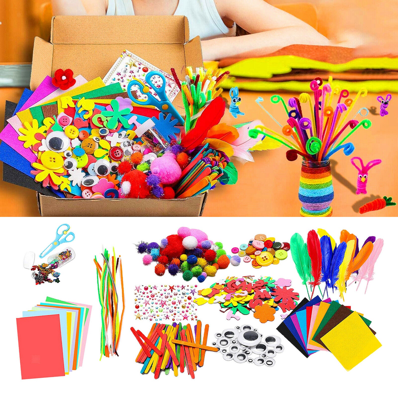 DIY Arts & Craft Set Colorful Feathers for Boys Girls Toddlers Ages 6 7 8