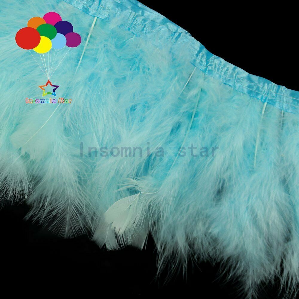 Light blue Pack of 2 Meter Natural Turkey Marabou Feather Trim Fringe 6-7 Inch