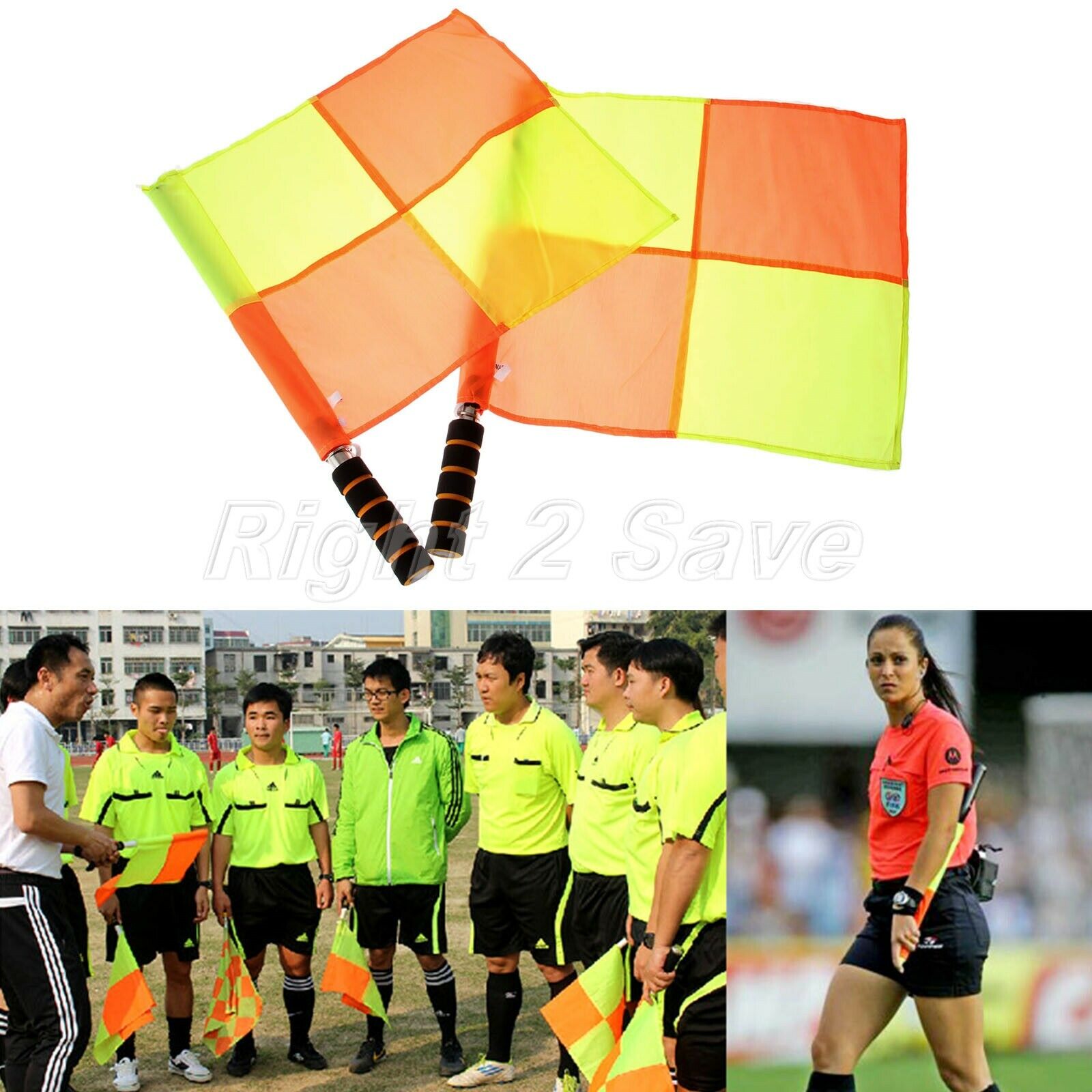 2 x Soccer Referee Flags Deluxe Premier Linesman Flags Football Rugby Hockey