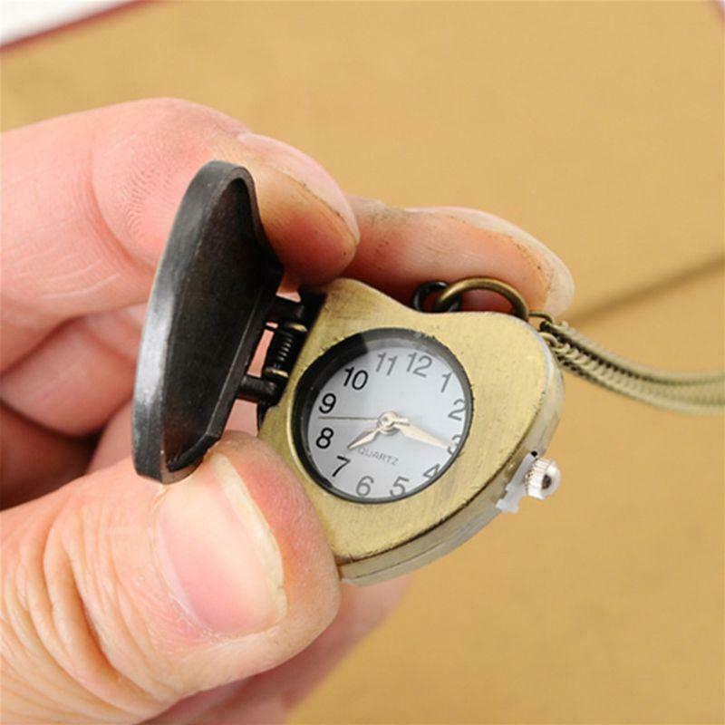 Pocket Watch Quartz Heart Shape Couple Pendant Necklace Watches Charm Gifts