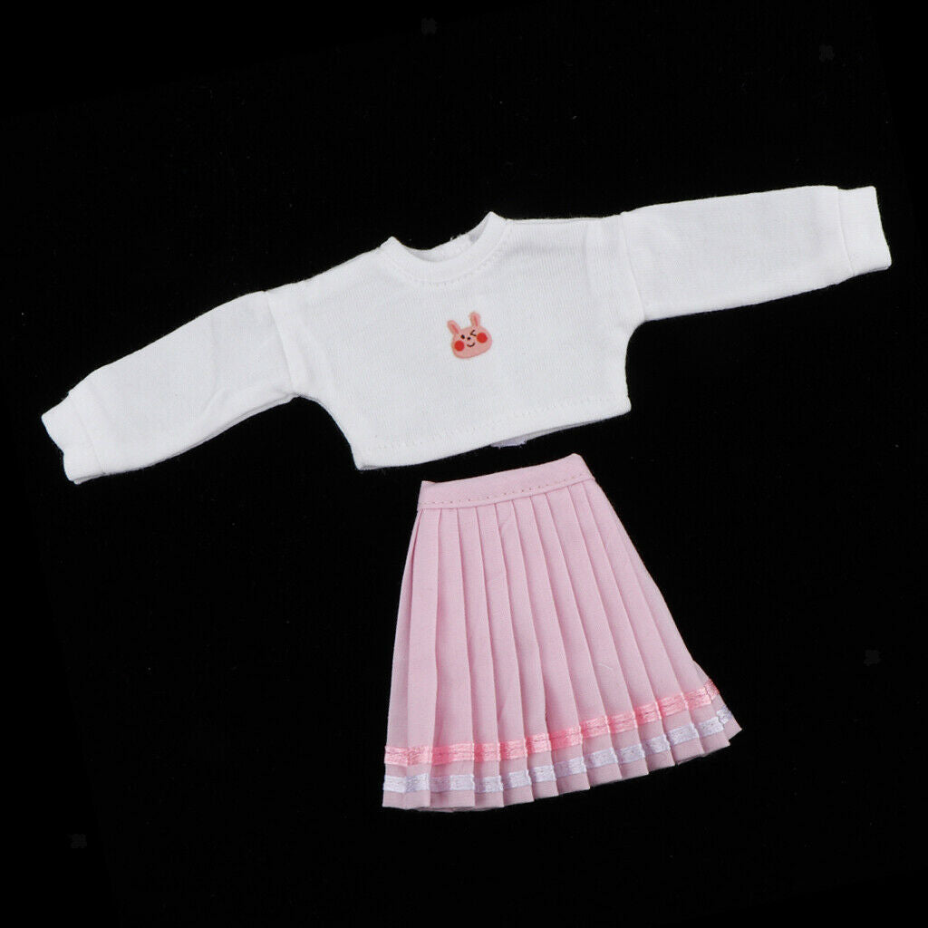 Two-pieces Rabbit Printed Top and Pink Pleated Dress for Blythe/Licca/Azone/BJD