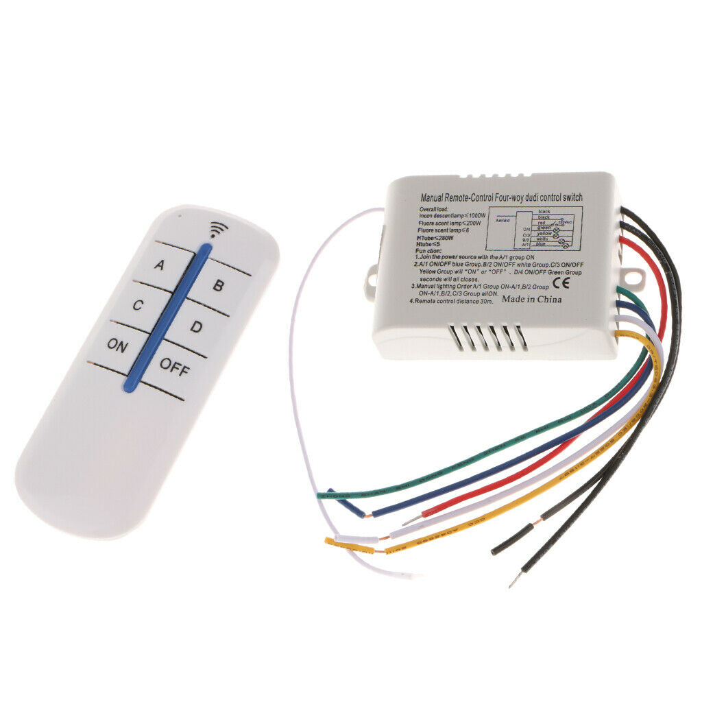 220V Wireless Lamp Light RF Remote Switch Receiver Module Controller 4 Way