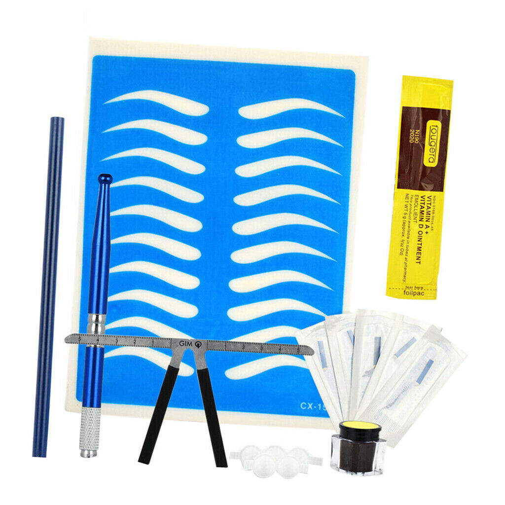 Eyebrow Tattoo Microblading Needle Pen Ink Practice Skin Finger Ring Ruler Blue
