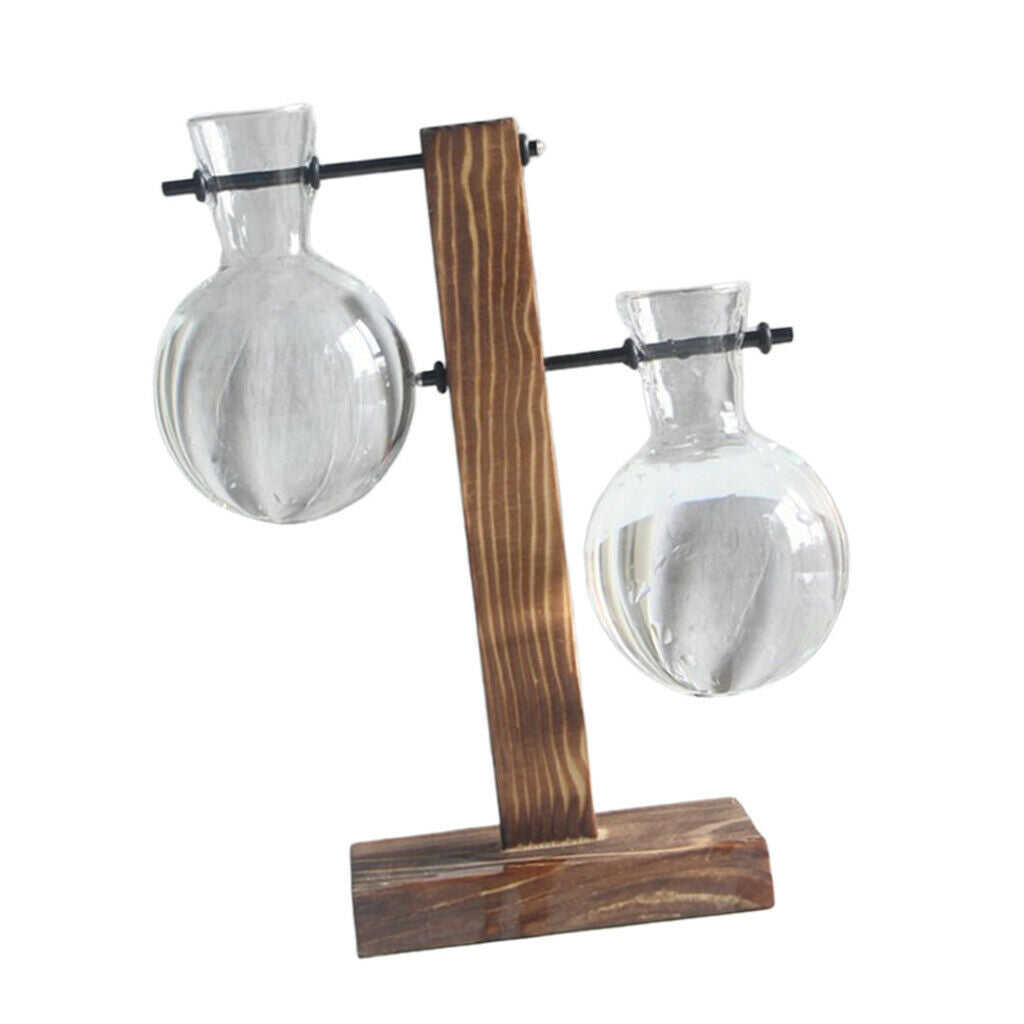 4Pack Rustic Glass Bulb Vase Holder w/ Wood Stand for Hydroponics Plants