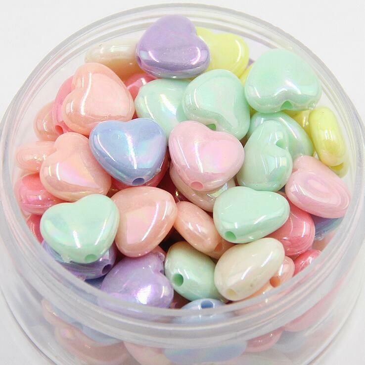 100pcs Candy colors Heart-shaped Acrylic Beads baby Jewelry Makeing Accessories