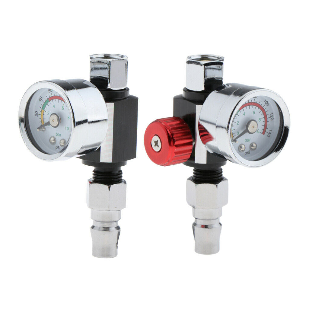 2x Universal Metal Paint Spray Gun Air Regulator 0-12BAR Valve Gauge Red