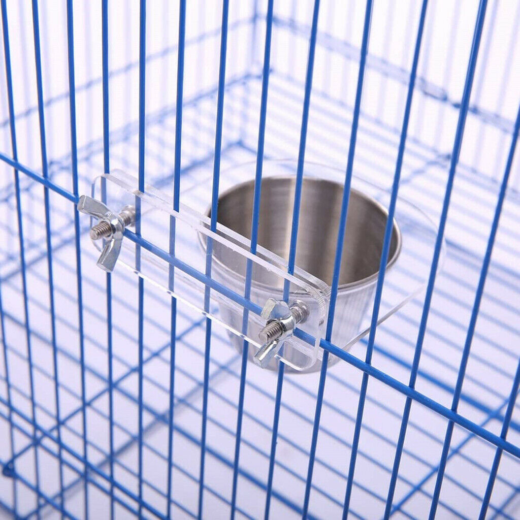 2Pieces Bird Parrot Feeding Cup Food Dish Cage Clamp Holder Feeder Bracket