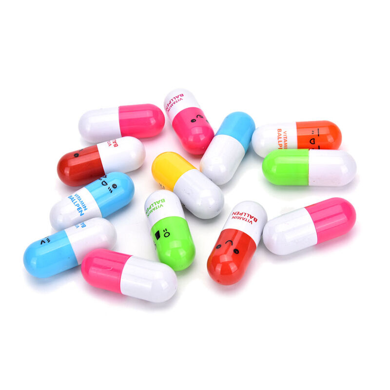 Smiling Face Pill Shape Ballpoint Pen Cute Cartoon Favor Retractable Ball .l8