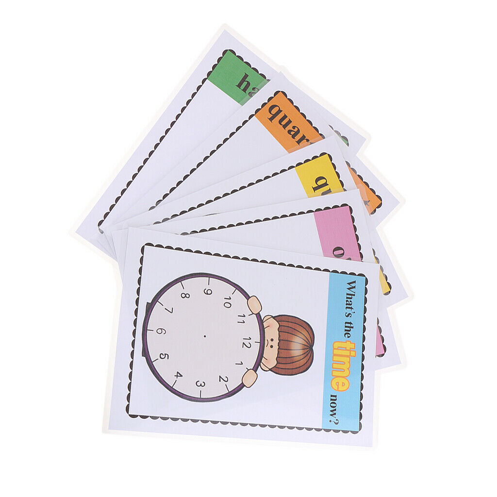 30*22cm Large Preschool Educational Sight Word Flashcards - Clock Time 5Pieces