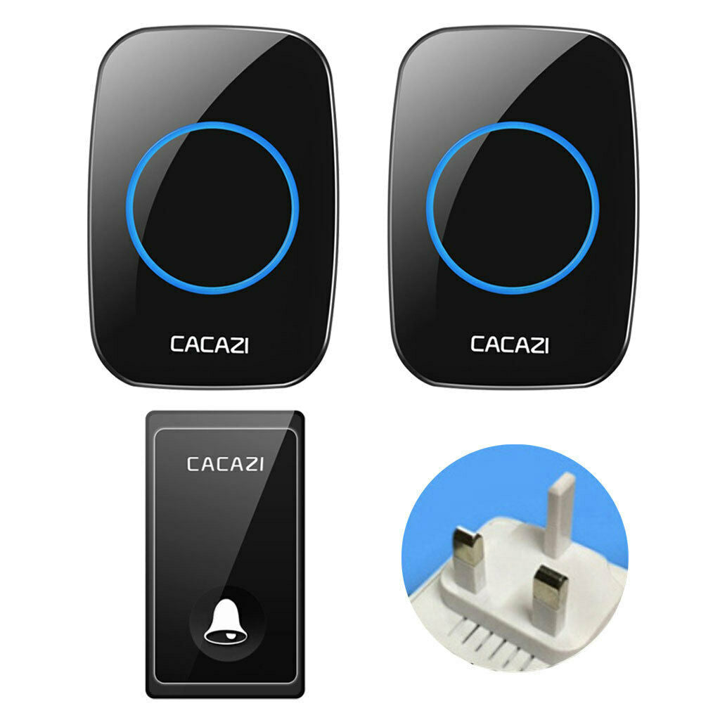 Wireless Push Button Doorbell 58 Melodies Self-generating Transmitter UK Black 1