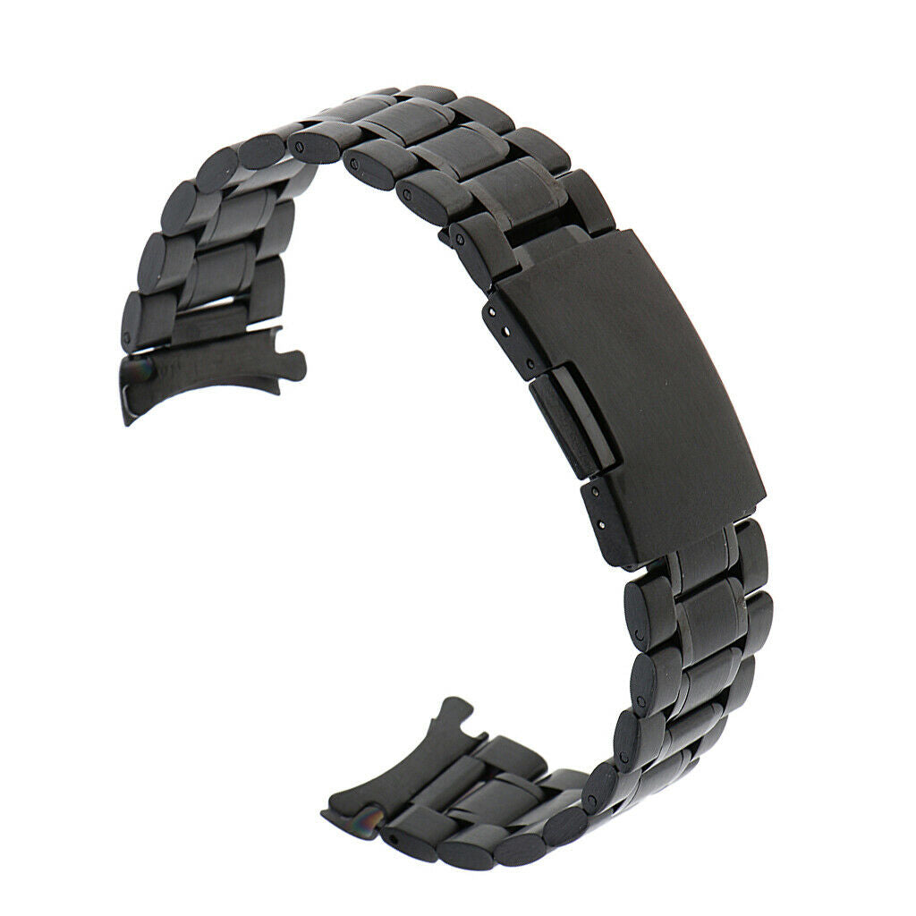 Stainless Steel Bracelet Watch Band Strap Curved End Solid Links Black 20mm