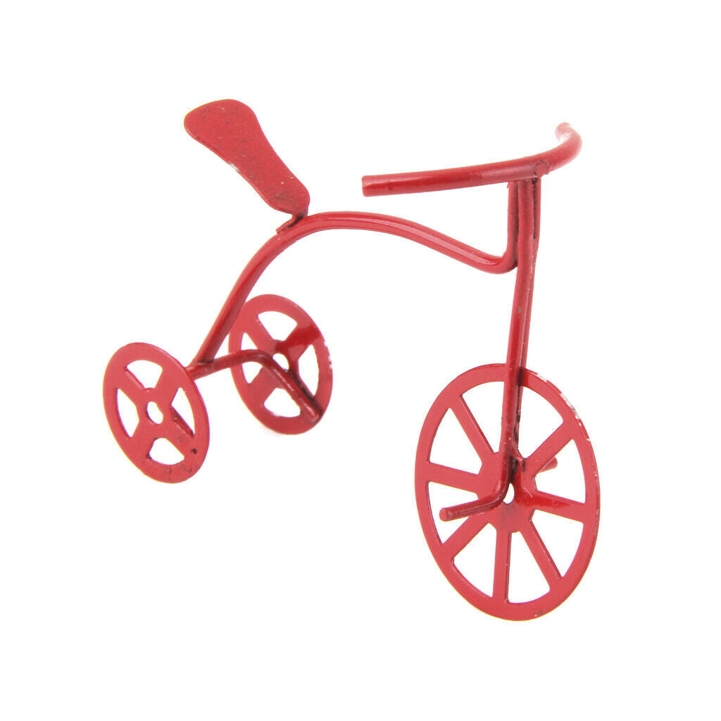 1:12 Wooden Rocking Horse Chair + Red Tricycle Bike for Baby Room Ornaments