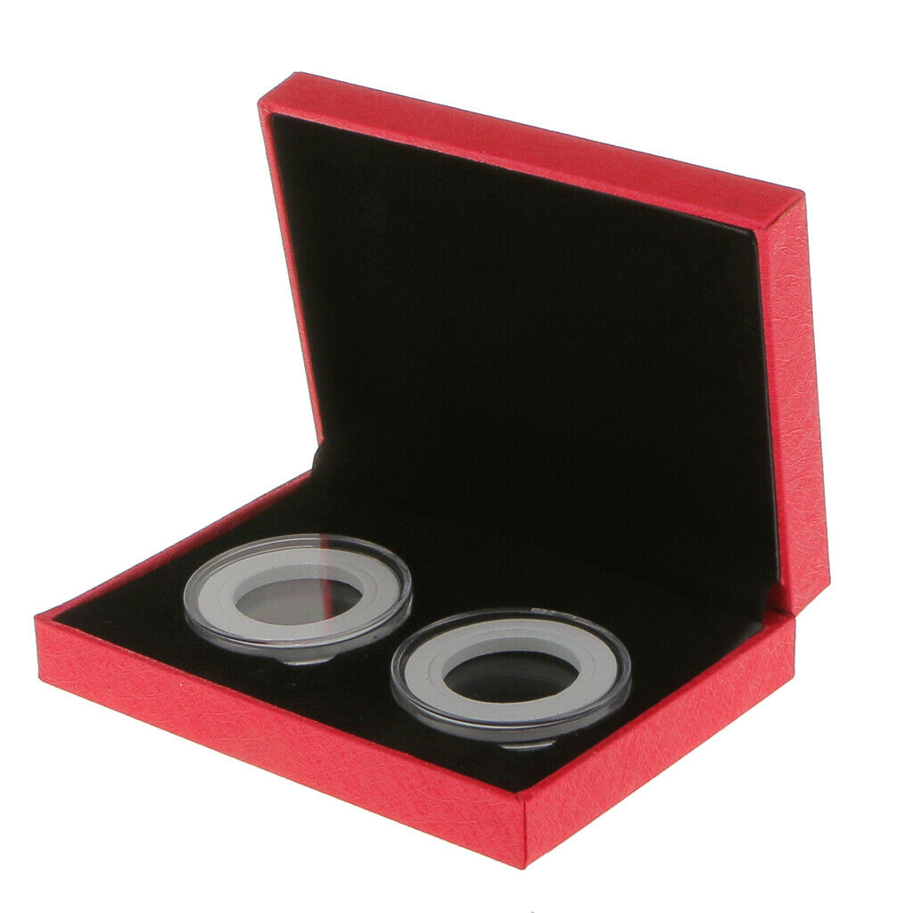 2pc Coin Case for 38MM Coin Red Display Box with Double Clear Capsule Red for