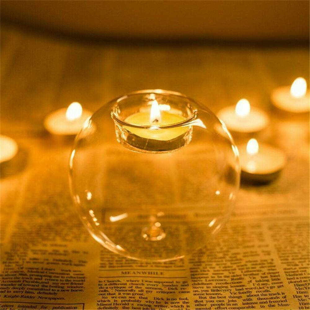 Home Round Crystal Glass Candle Holder Wedding Bar Party Dinner Candlestick 1PC