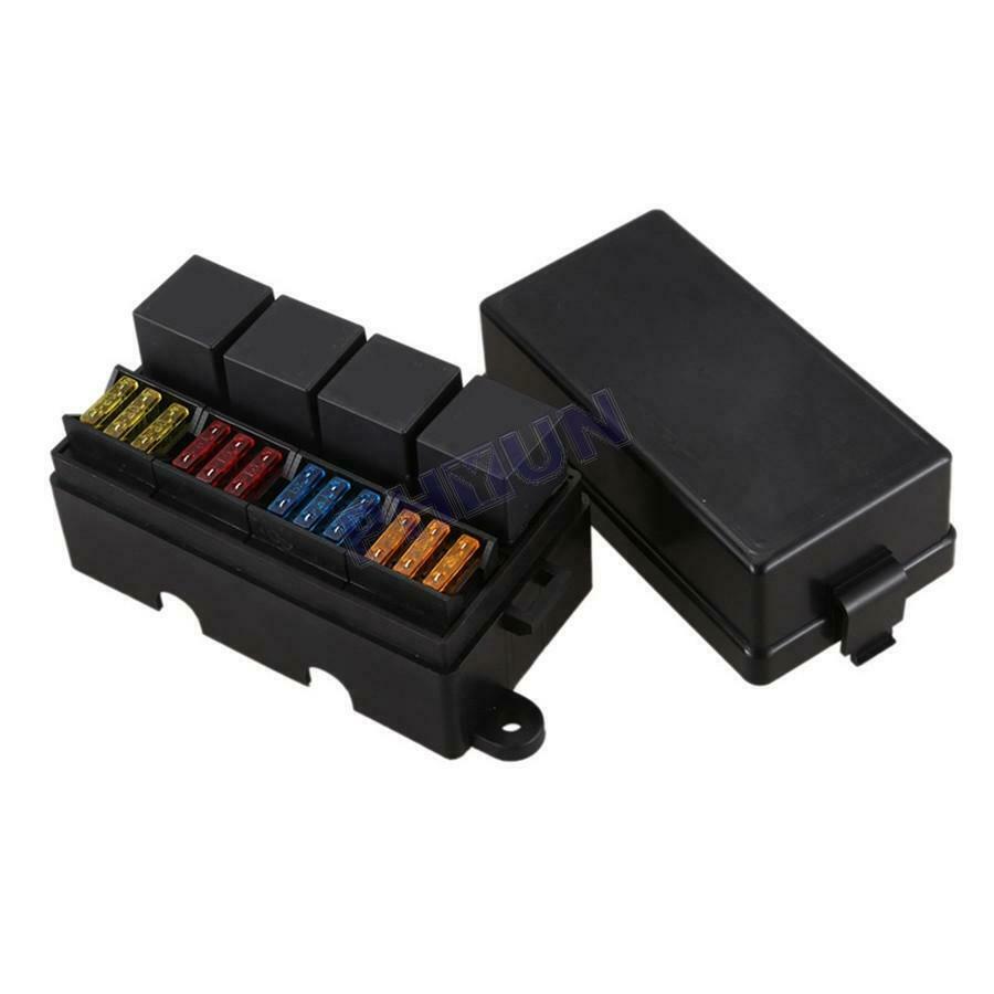 12 Way Blade Fuse Holder Box w/ Terminals 4 Pin 40A Relay for Car Truck Boat