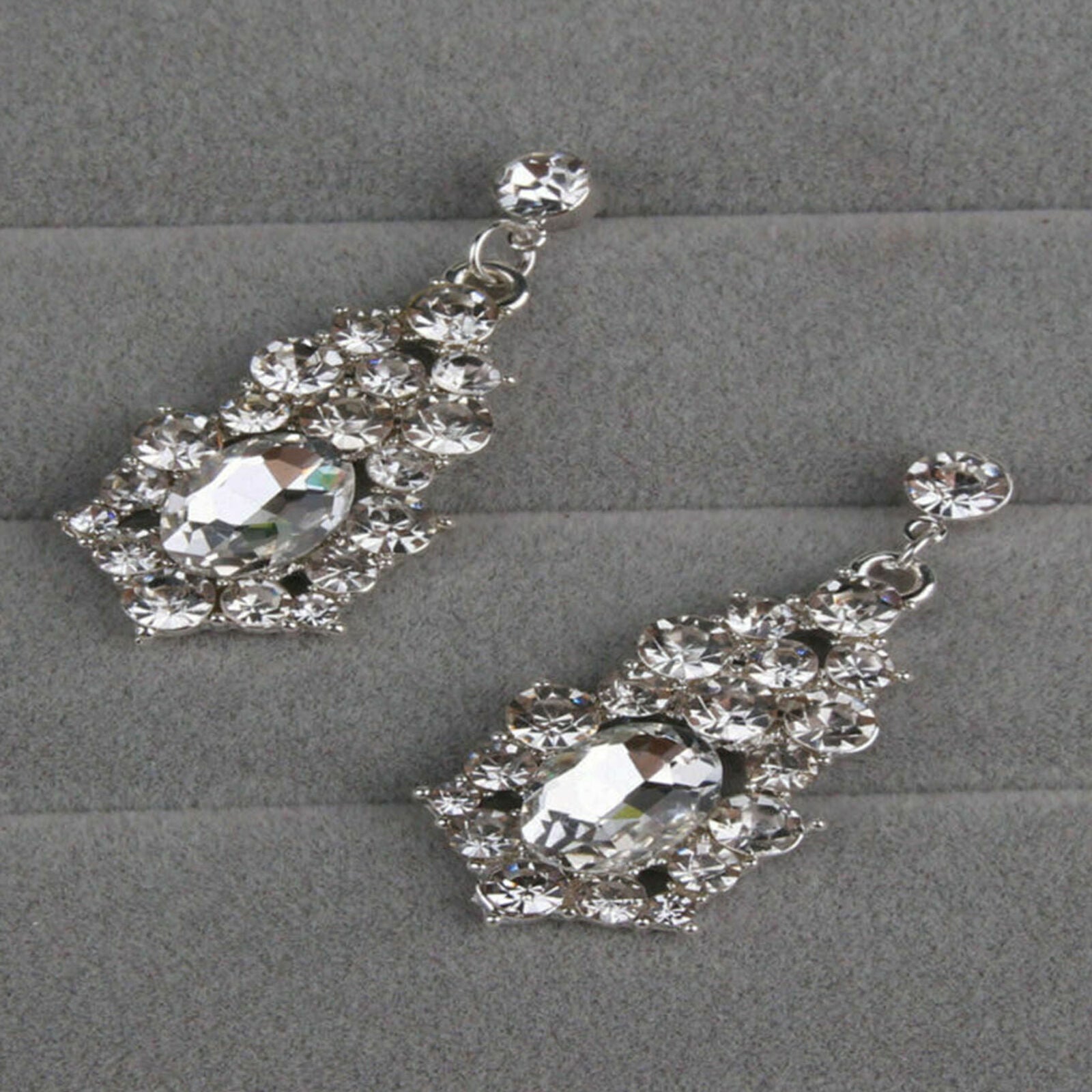 Women Bridal Wedding Cut Crystal Cubic Necklace Earrings Jewelry Set Prom Party