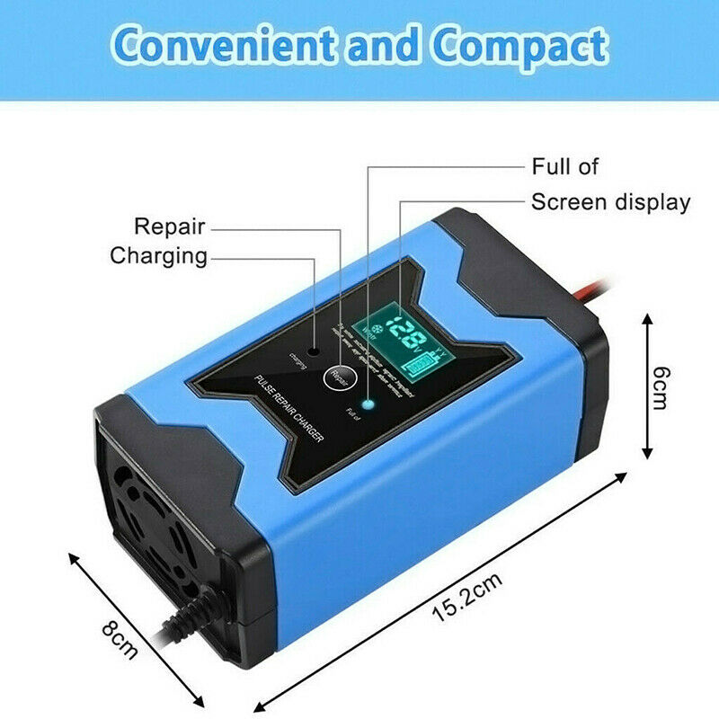 Intelligent 12V 6A Pulse Repair LCD Car Automobile Motorcycle Battery Charger