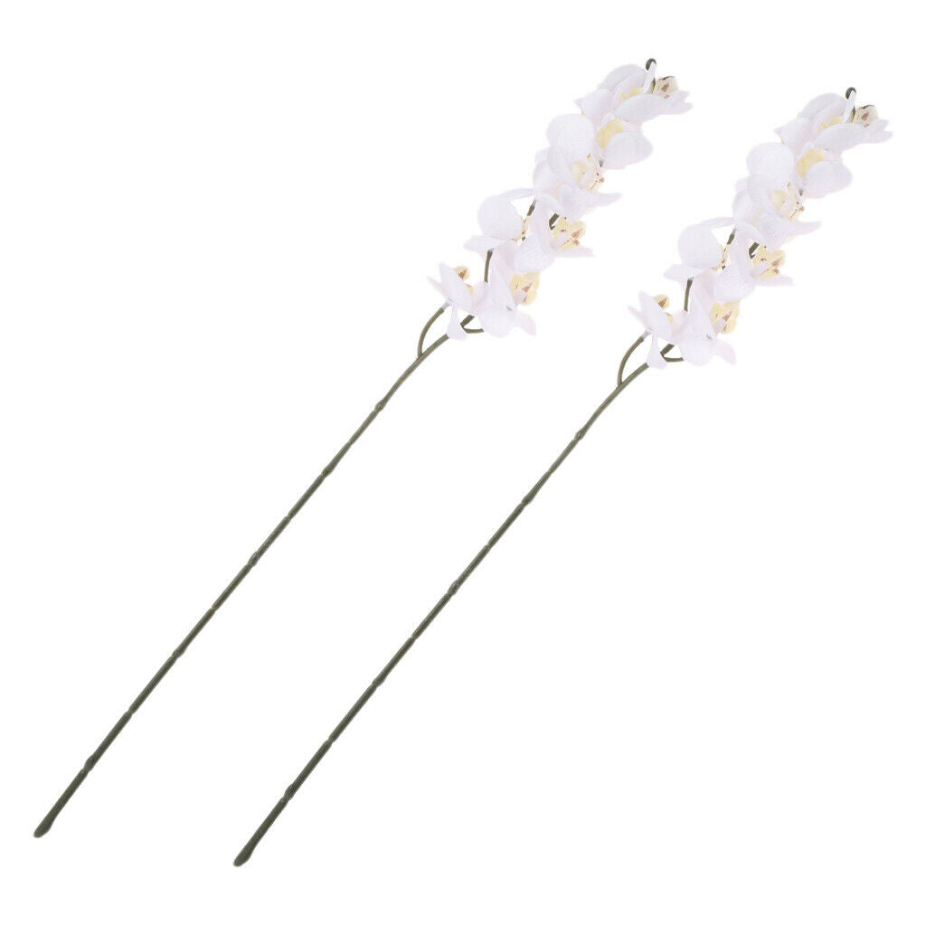2Pcs Artificial 12 Head Orchid Phalaenopsis Flower Home Garden Decoration White