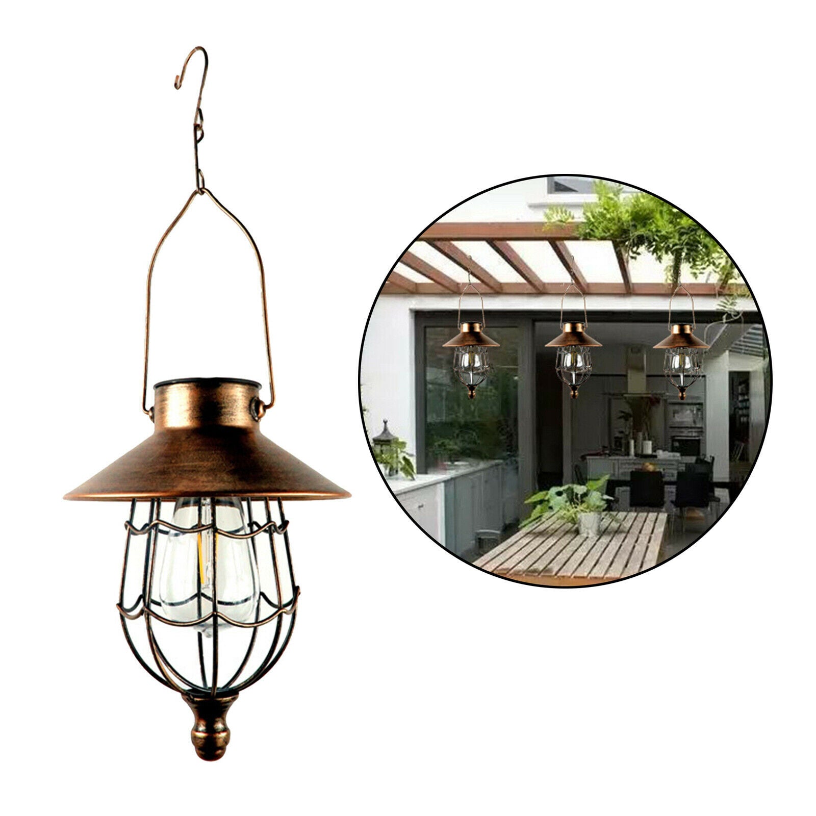 Solar Powered Lantern Outdoor Hanging Lamp LED Light Metal for Garden Porch