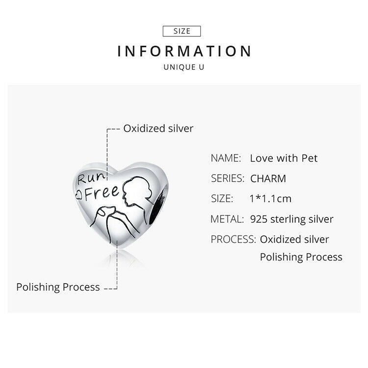 Fashion Women Authentic S925 Sterling SilverLove with Pet Charms Fit Bracelets
