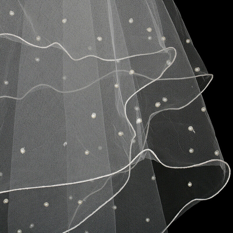 New Simple Ribbon Edge Wedding Veils With Pearls Short Bridal Veils Studi.l8