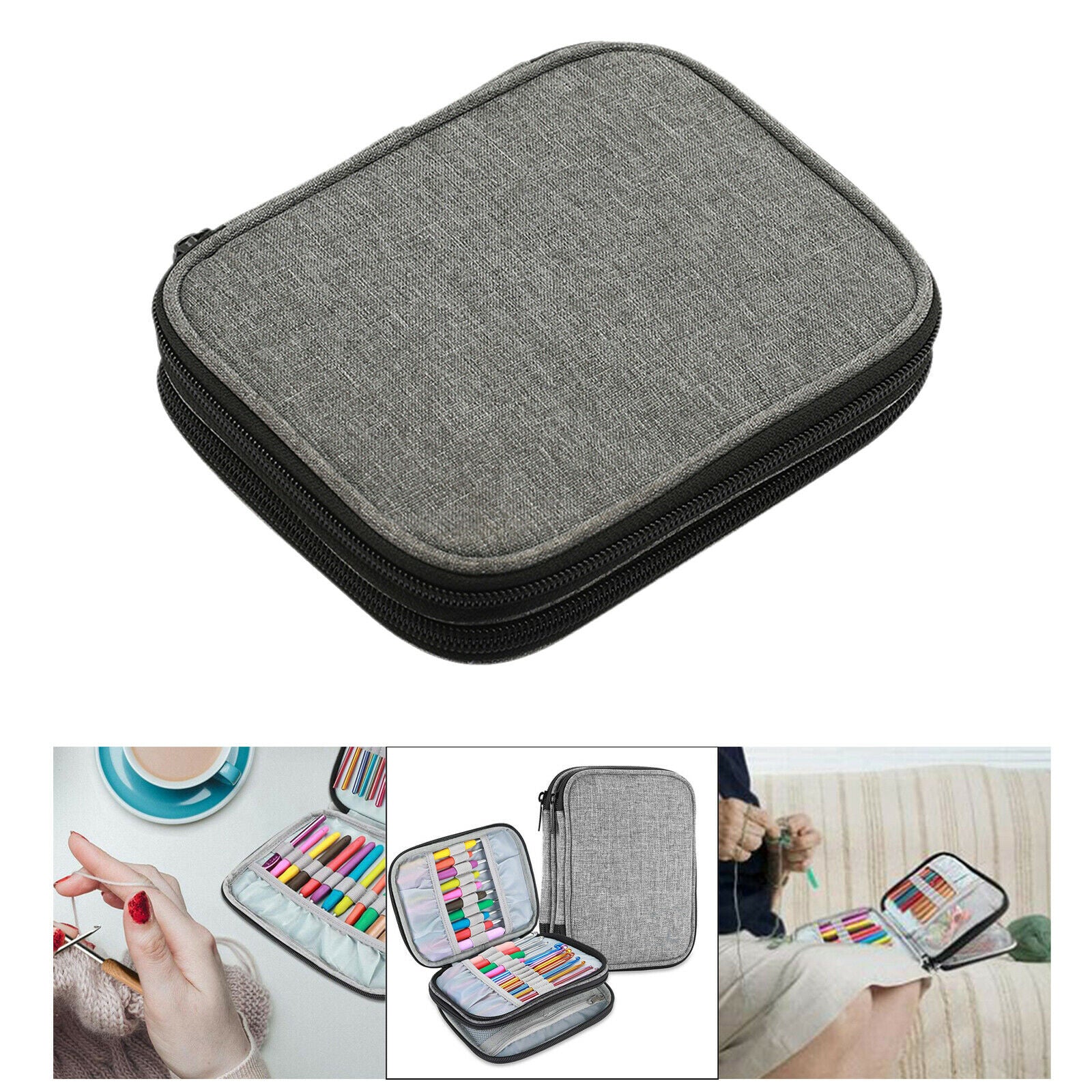 Travel Home Crochet Hooks Case Tools Sewing Accessories Zipper Storage Bag