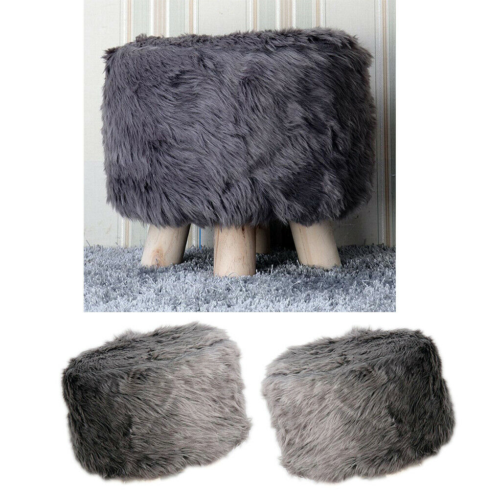 2 Pieces 16" Footstool Cover Stretch Round Wood Stool Chairs Slipcovers Gray
