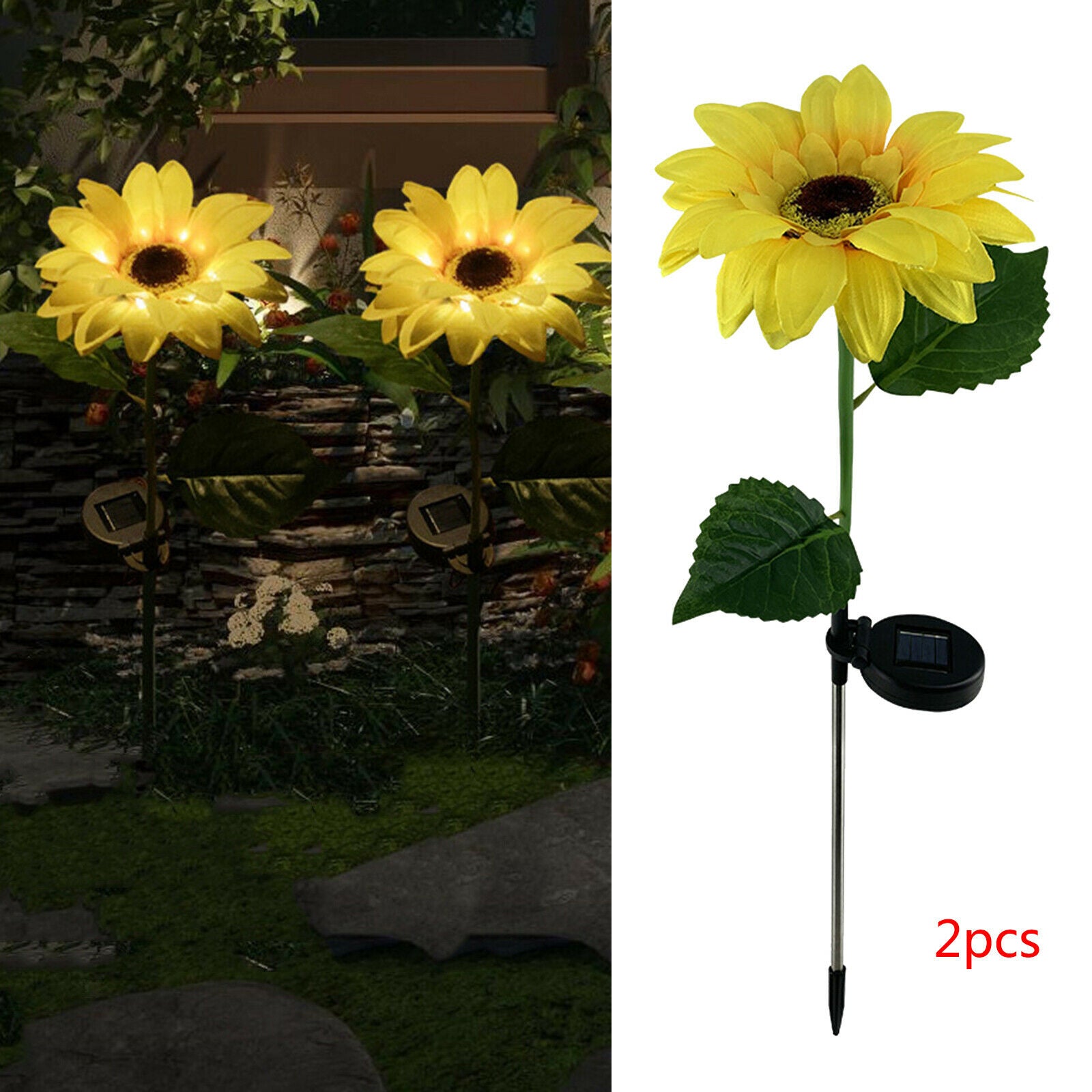 2x Garden Solar Power Waterproof Sunflowers Lights Lamp Stakes Patio Decor