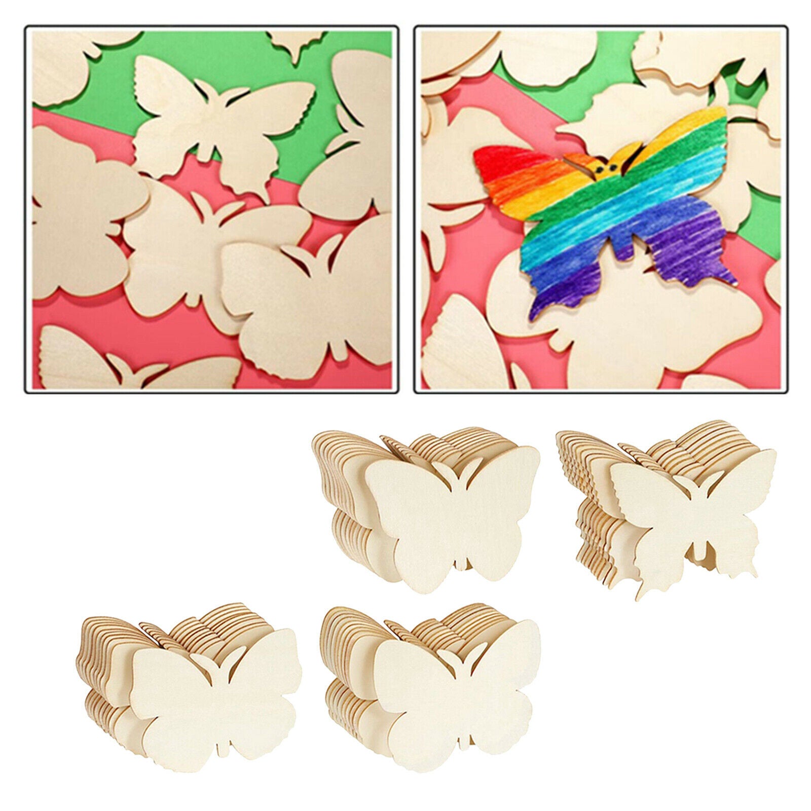 40x Unfinished Wooden Butterfly Pieces Blank Cutout Wooden Slices DIY Crafts