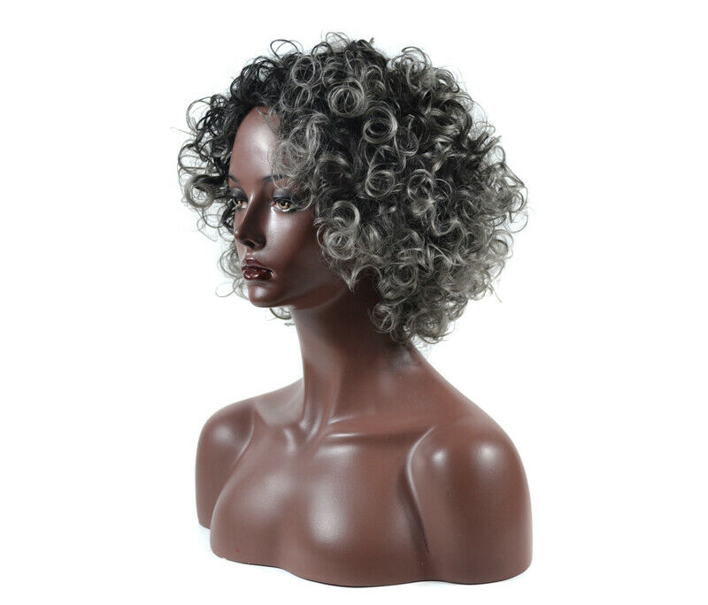 Ombre Grey Short Curly Wigs for Black Women Synthetic Afro Curls Full Head Wigs