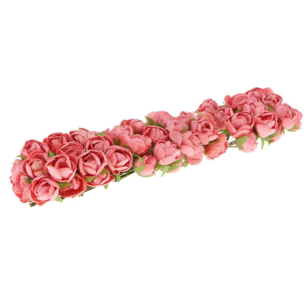 60x Wire Silk Camellia Flowers for Wedding Hair Clip Wreath DIY  Champagne