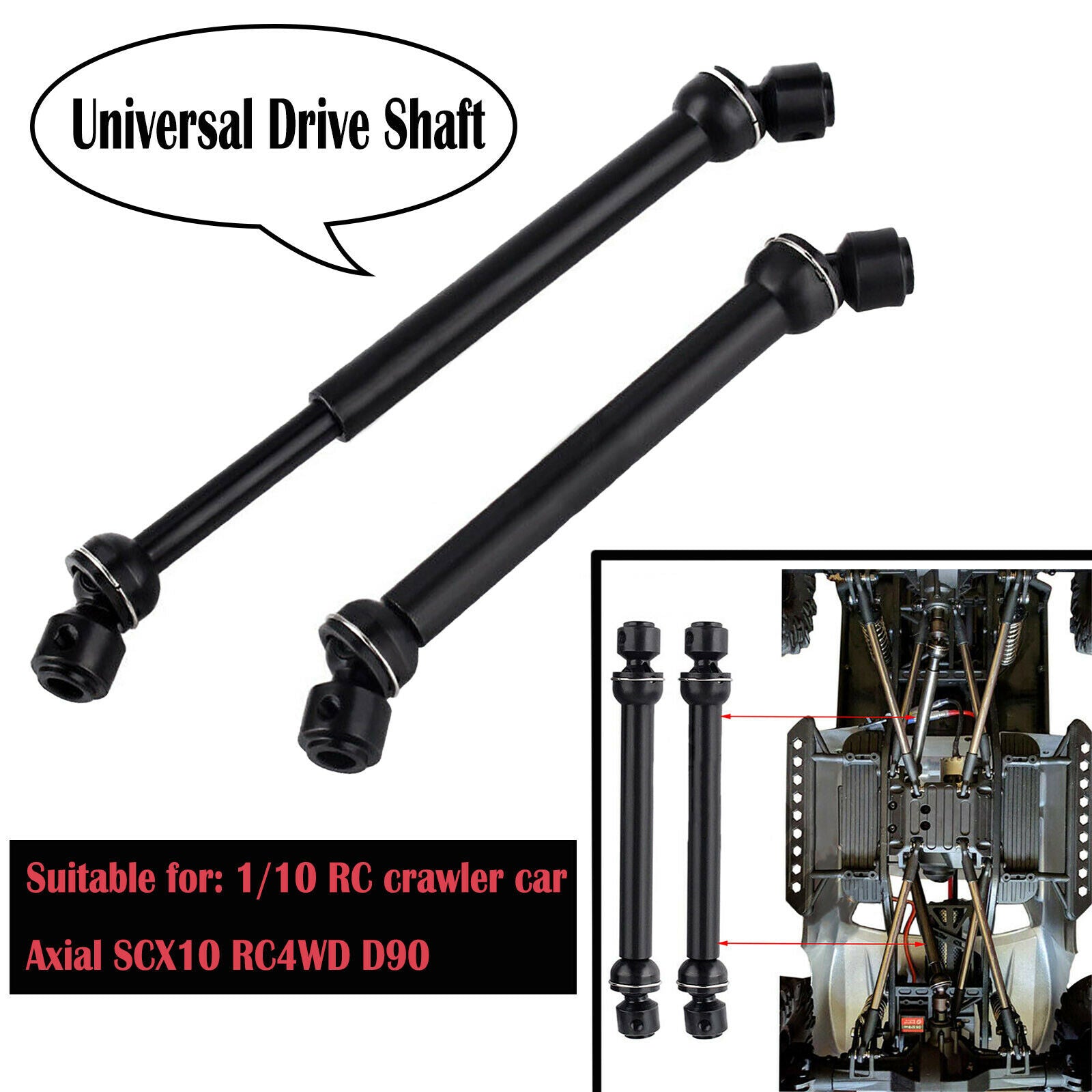 For 1/10 RC Crawler Car Axial SCX10 RC4WD D90 Metal Universal Drive Shaft 2pcs