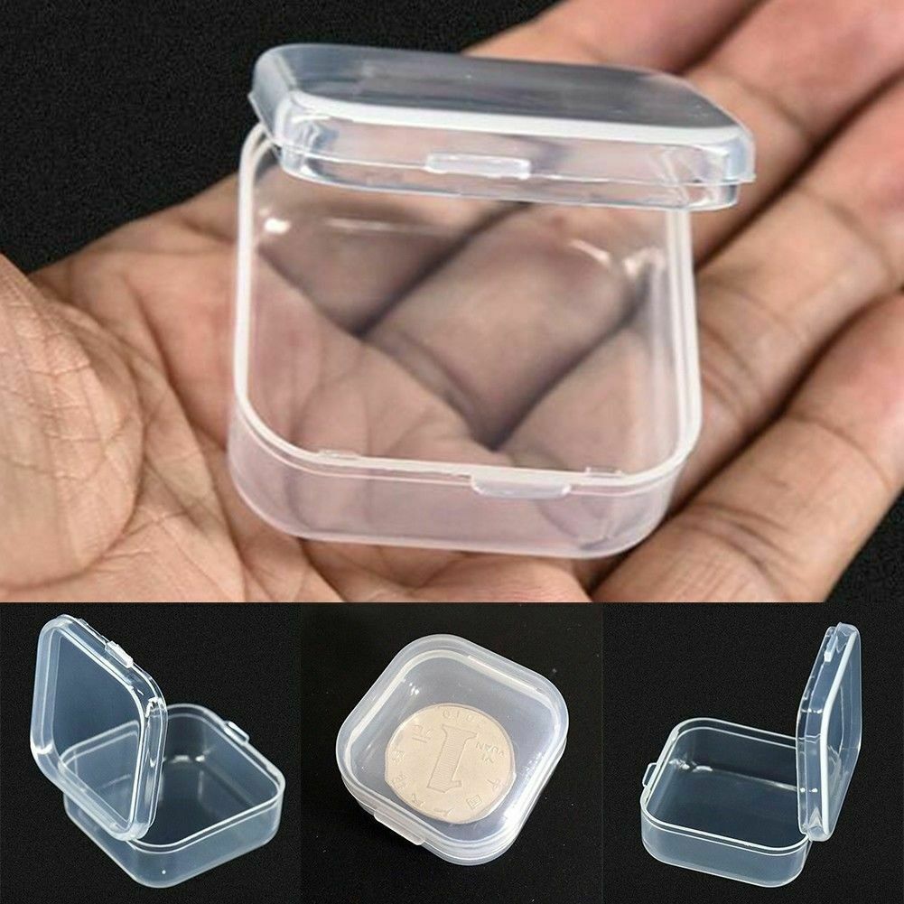 Mini Clear Plastic Small Box Hook Jewelry Earplugs Storage Container Case 10Pcs