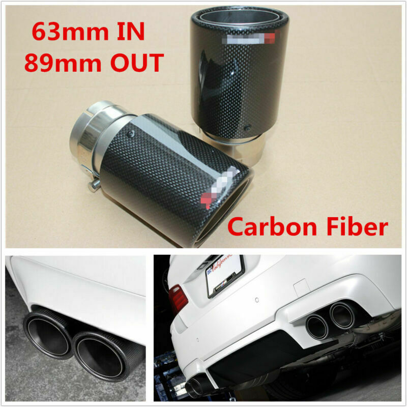 1x Universal Real Carbon Fiber Car Exhaust Tip Pipe 63mm In 89mm Out Muffler Tip