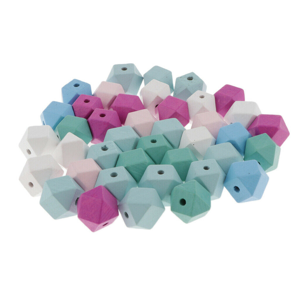 40x Wooden Spacer Beads Painted Wooden Octagon Charms DIY Findings Crafts