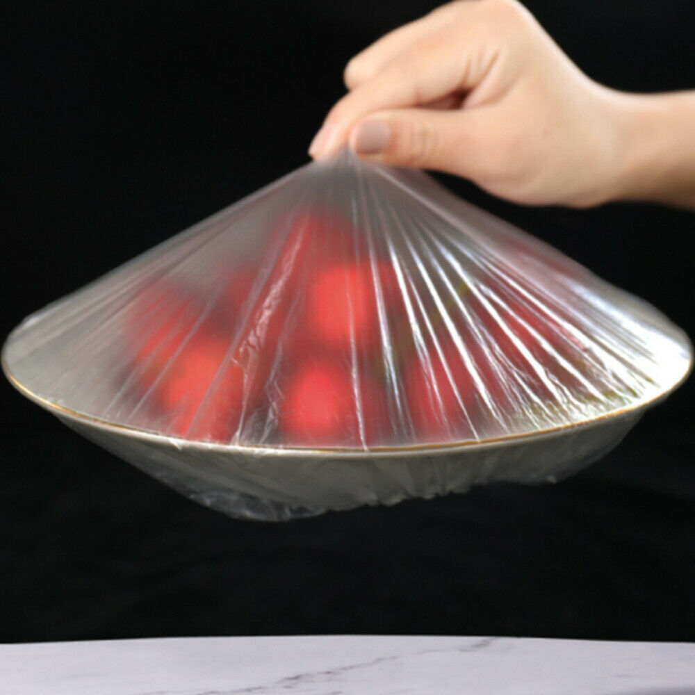 100Pcs Disposable Plastic Film Bowl Cover Food Dust Covers Kitchen Wrap Cover