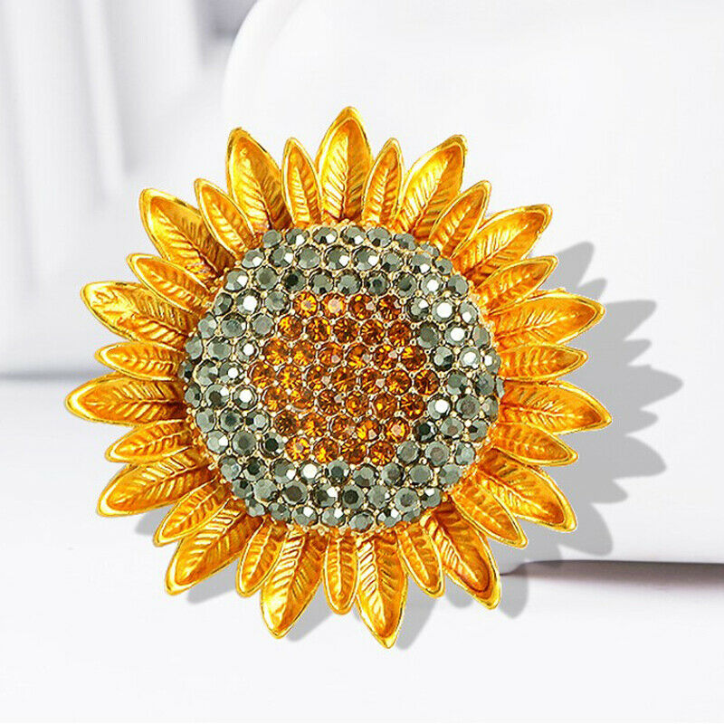 1pc Jewelry Charming Sunflower Flowers Yellow Rhinestone Crystal Brooch P.l8