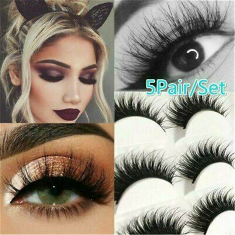 5Pairs 100% Real Mink Makeup Cross False Eyelashes Eye Lashes Handmade Thick US