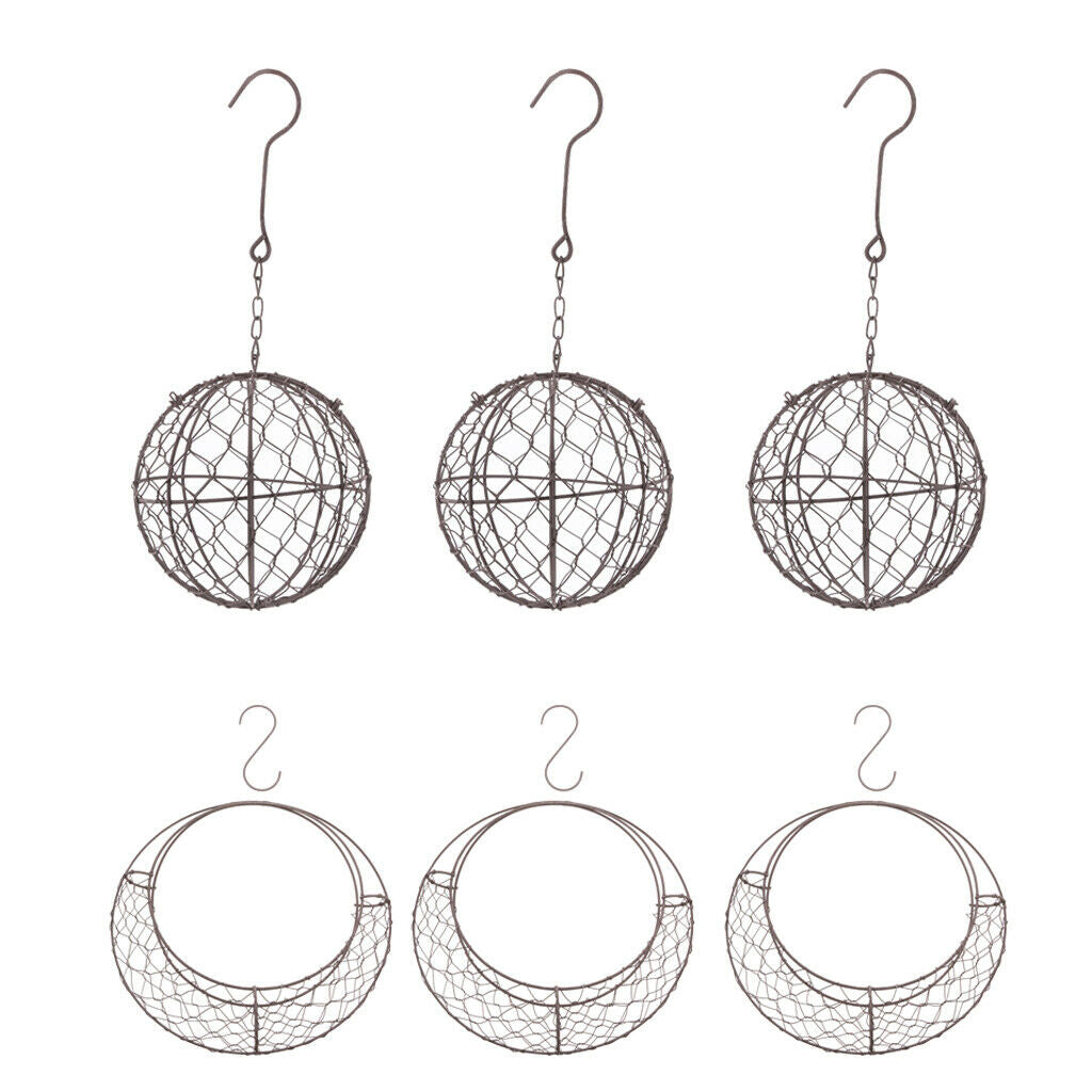 Moon & Ball Shaped Metal Wire Wreath Frame Form Hanger Pack of 6
