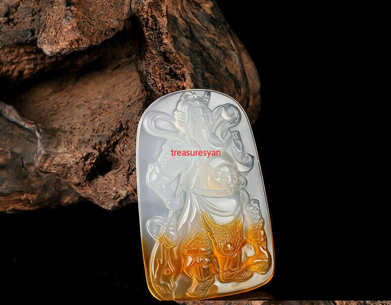 100% natural agate chalcedony hand-carved beauty Wu Cai Shen Guan Gong pendant