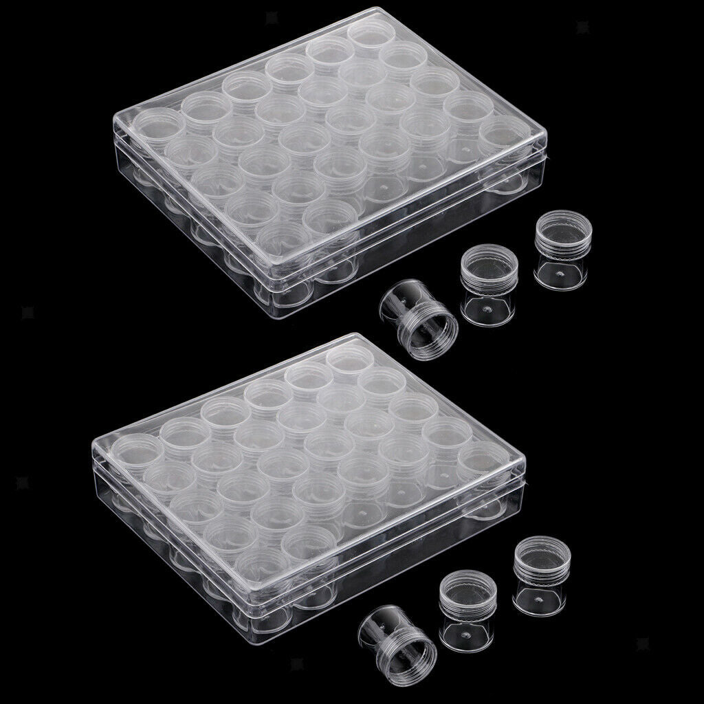 2Set Clear Plastic Empty Box Make up Cosmetic Organziers Beads Jar Diamond Pots