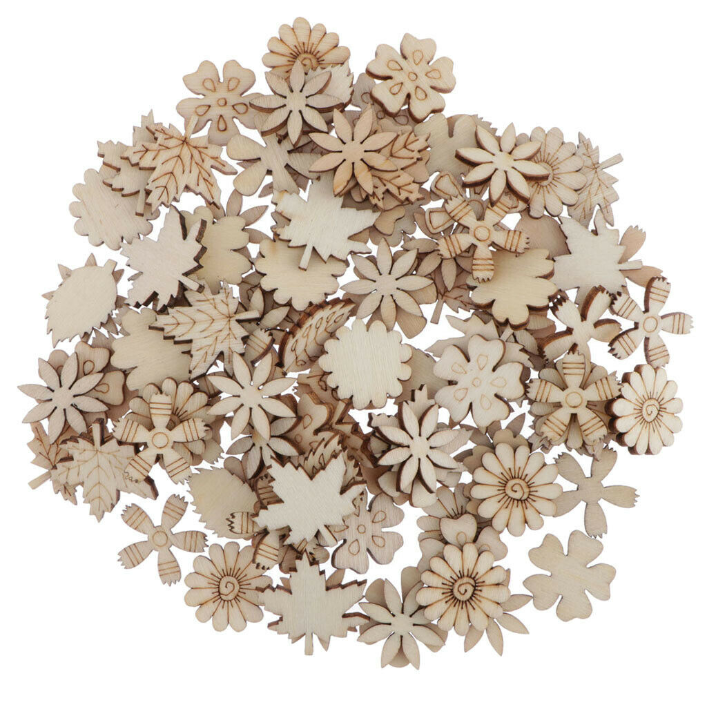 100 Pieces White Wood Floral Ornaments - Wood Shavings for