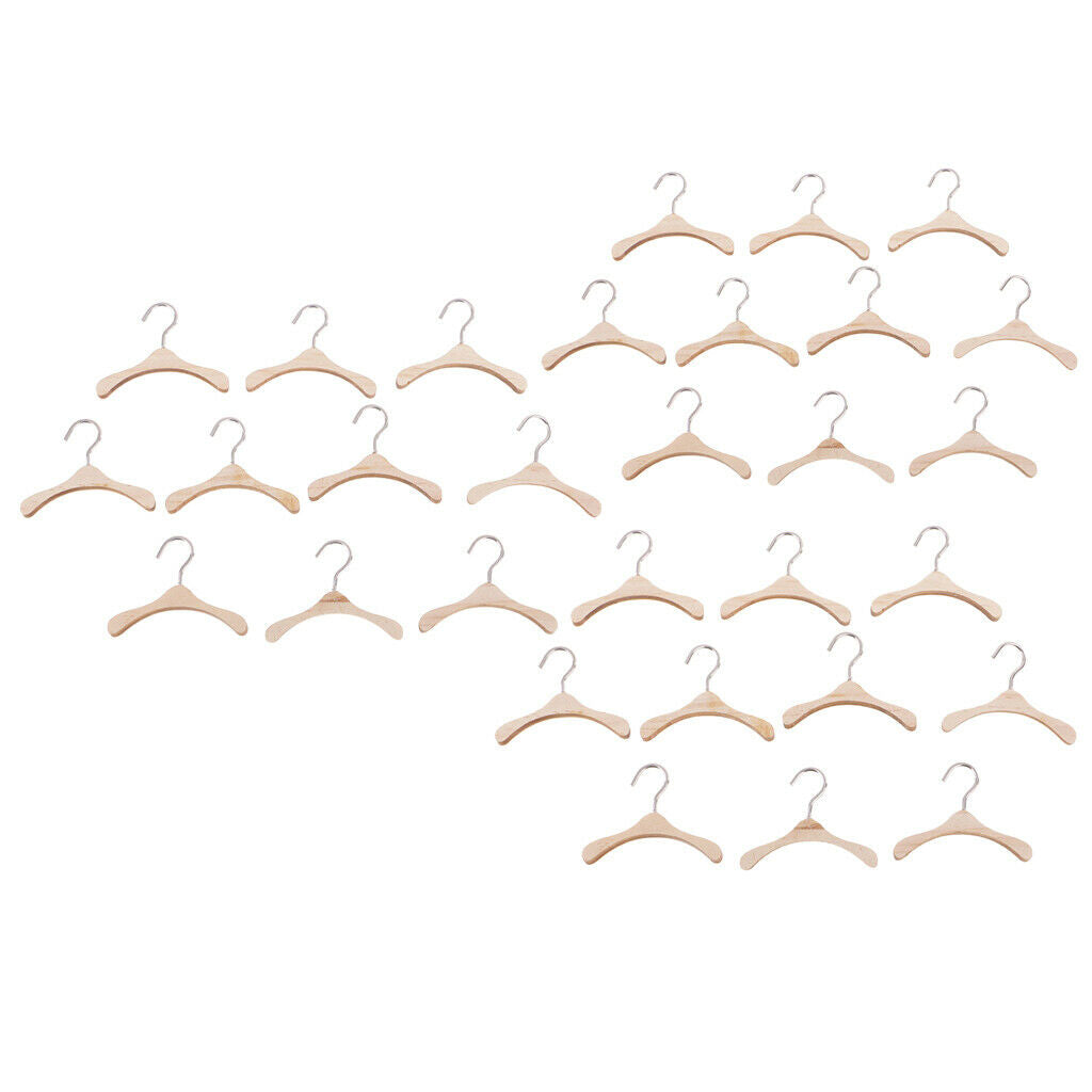 Prettyia   30Pcs   6cm   Wooden   Clothes   Hanger   Metal   Hook   for   BJD