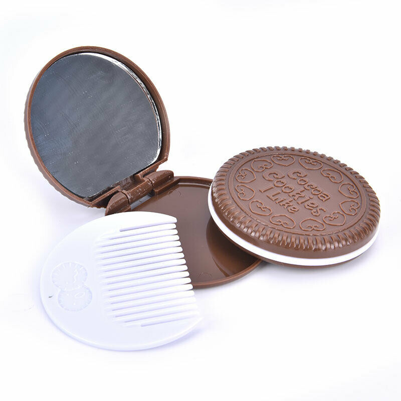 New Makeup Tool Pocket Mirror Mini Cute Chocolate Cookie Shaped With CombL TH