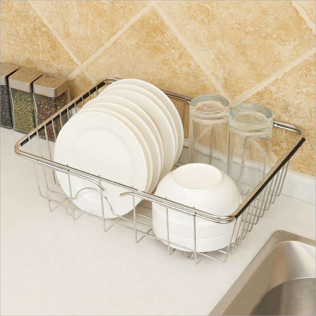 Stainless Steel Sink Dish Drainer, Vegetable Fruit Storage Basket, with