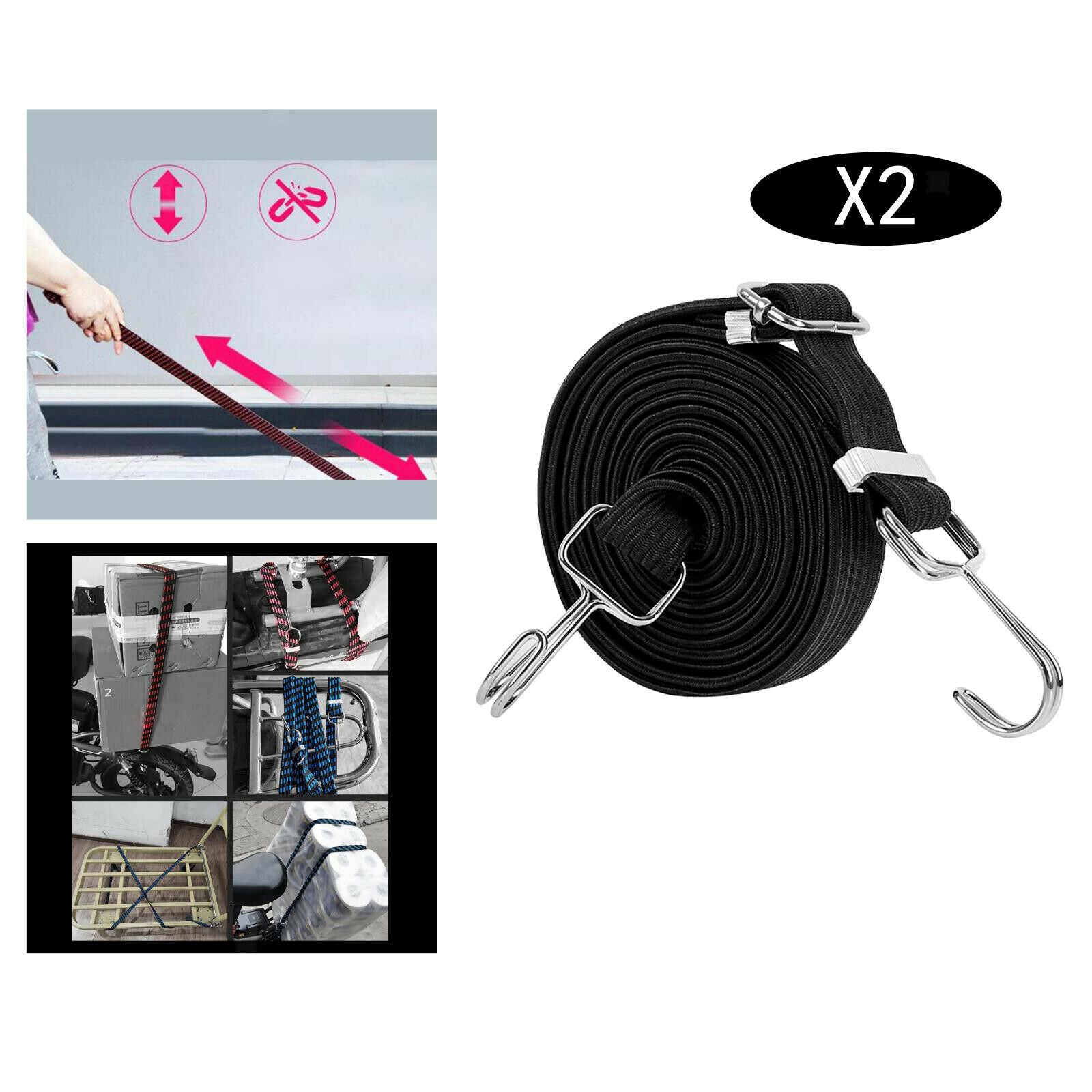 2pcs Bungee Cord Bike Car Roof Luggage Strap 1m Clothesline Tensioning Band
