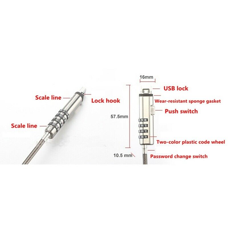 4 Digital Universal Lock USB Laptop Security Cable Lock for Computer P3U1