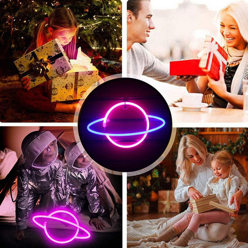 Hanging Planet Neon Signs Planet Neon Light Led Wall Art Light Lamps Blue_Pink