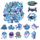 49Pcs Cute Blue Sea Marine Animals Stickers Suitcase Laptop Skateboard Decals Tt